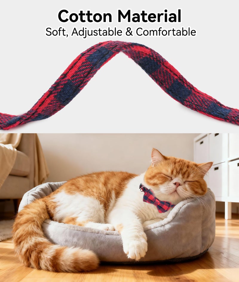 Joytale Upgraded Cat Collar with Bells, Breakaway Cat Collars with Bow Tie, 2 Pack Girl Boy Safety Plaid Kitten Collars, Green+Red - Image 4